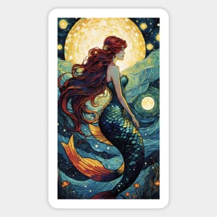 Starry Night Mermaid: Van Gogh-Inspired Underwater Symphony Sticker